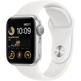 Часы Apple Watch SE 2022 A2722 40мм OLED корп.сереб. рем.белый (MNJV3B/A)